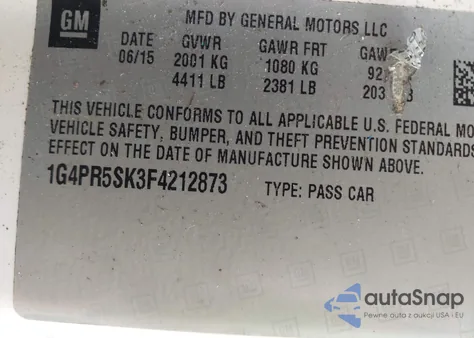 2015 Buick Verano Convenience from USA, damaged, VIN 1G4PR5SK3F4212873